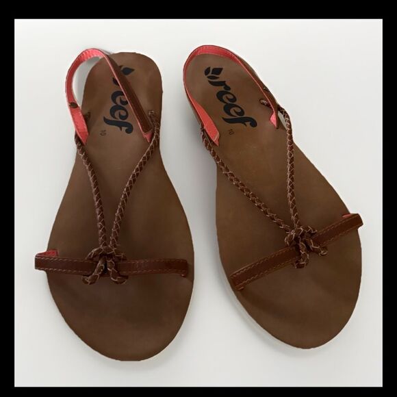 Reef Brown Brown/Orange Braided Ankle Strap Sandals Size 10 - Picture 2 of 5